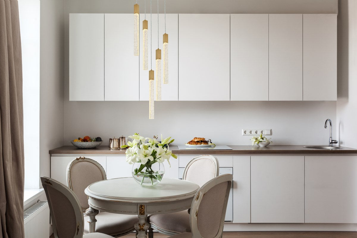 5 Lights Pendant In Satin Gold