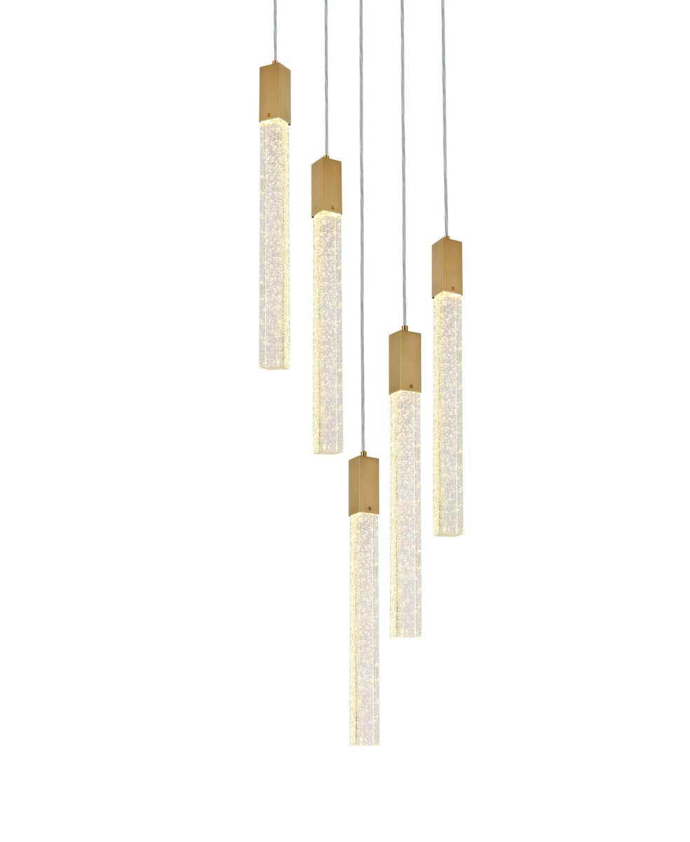 5 Lights Pendant In Satin Gold
