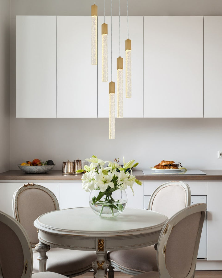5 Lights Pendant In Satin Gold