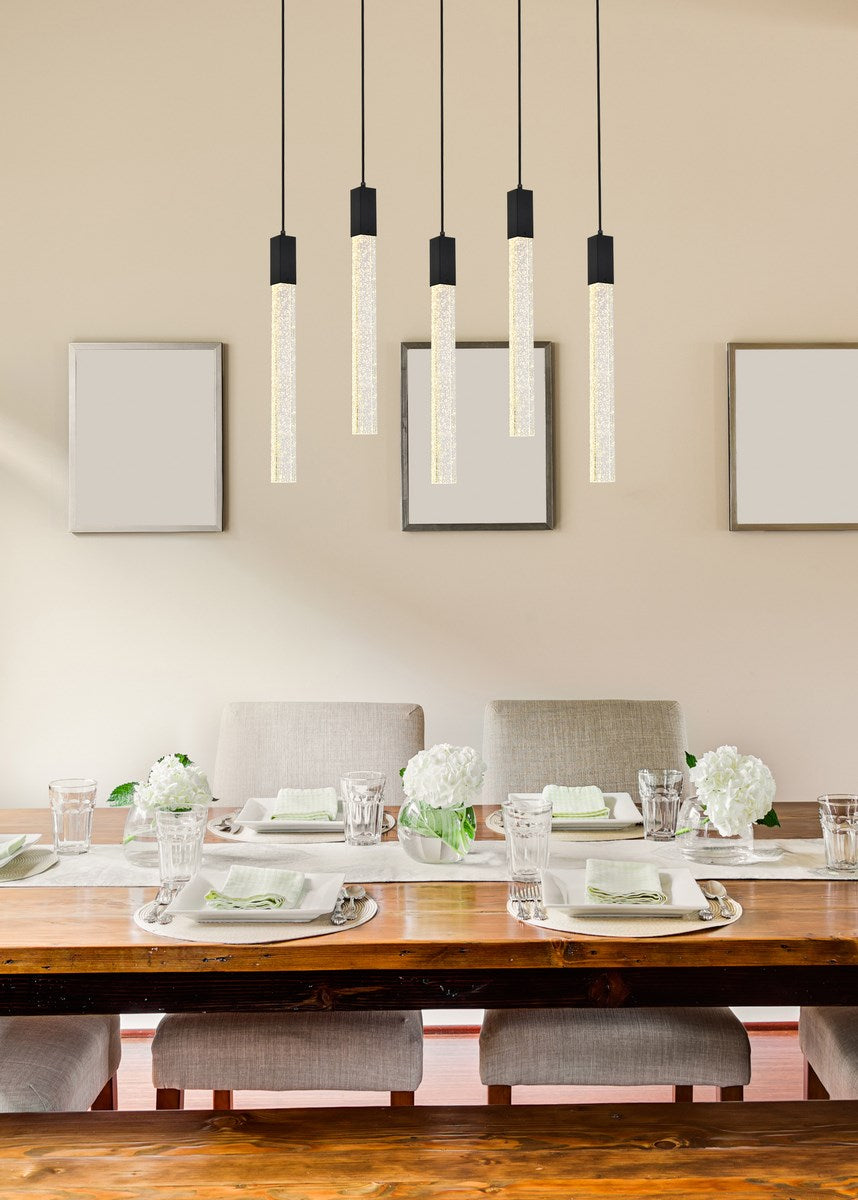 5 Lights Pendant In Black