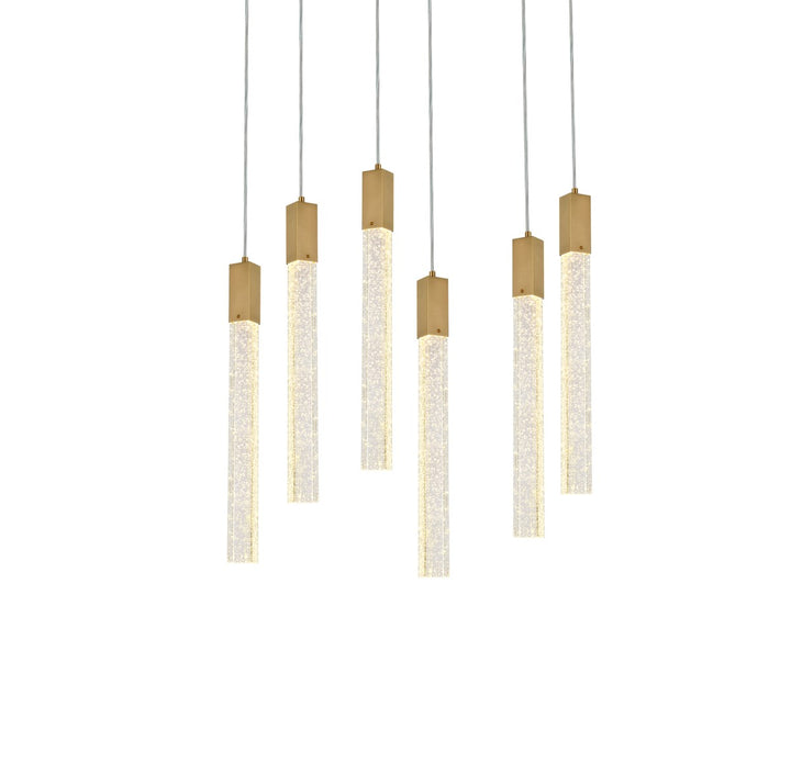 6 Lights Pendant In Satin Gold