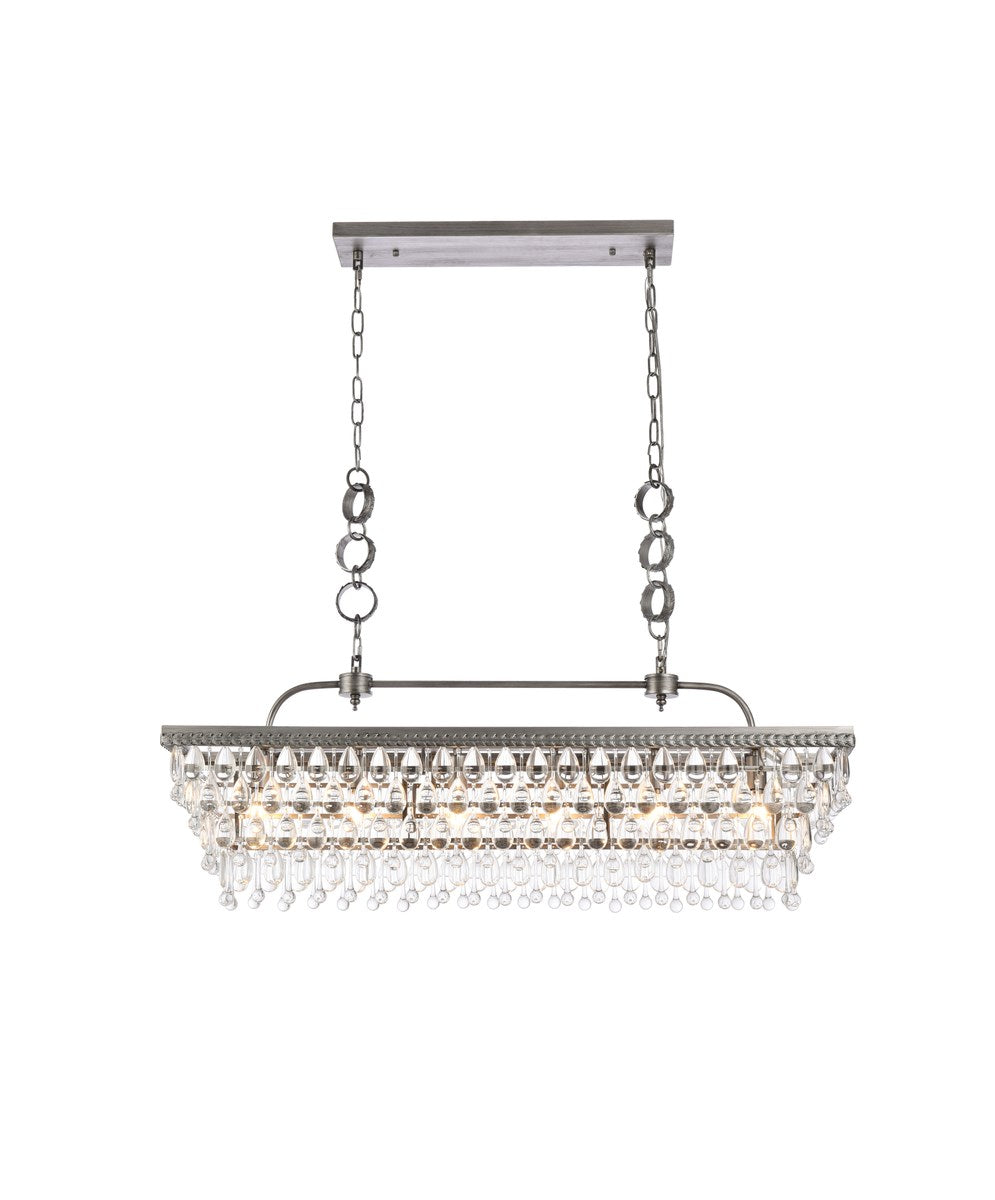 40 Inch Rectangle Pendant In Antique Silver by Elegant Lighting