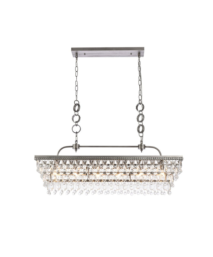 40 Inch Rectangle Pendant In Antique Silver by Elegant Lighting