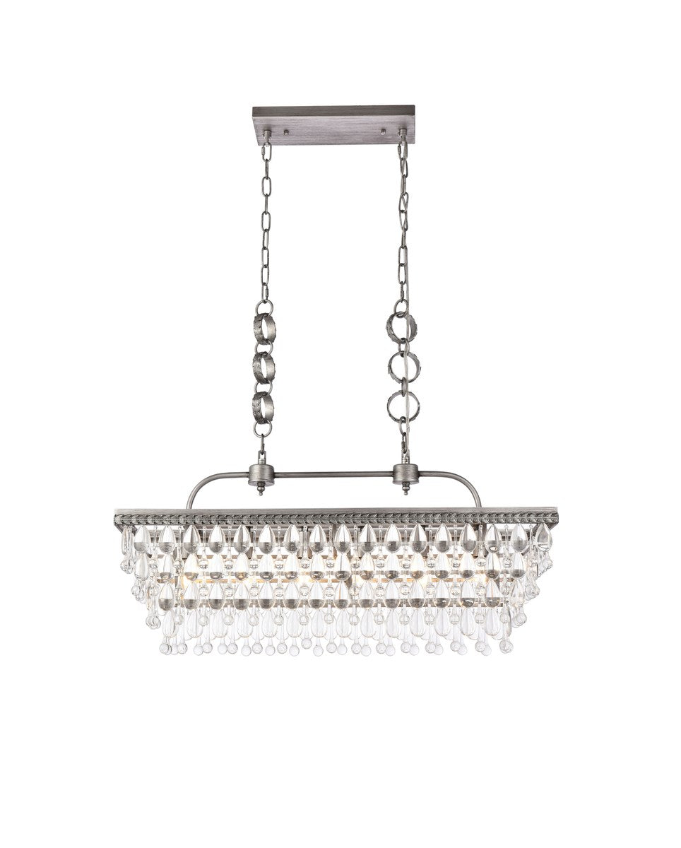 32 Inch Rectangle Pendant In Antique Silver by Elegant Lighting