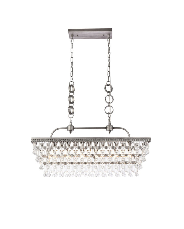 32 Inch Rectangle Pendant In Antique Silver by Elegant Lighting
