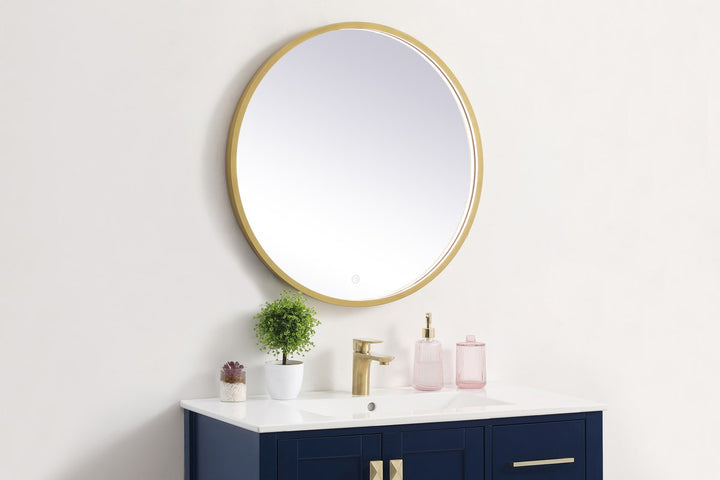 28 inch LED mirror with adjustable color temperature 3000K/4200K/6400K in brass