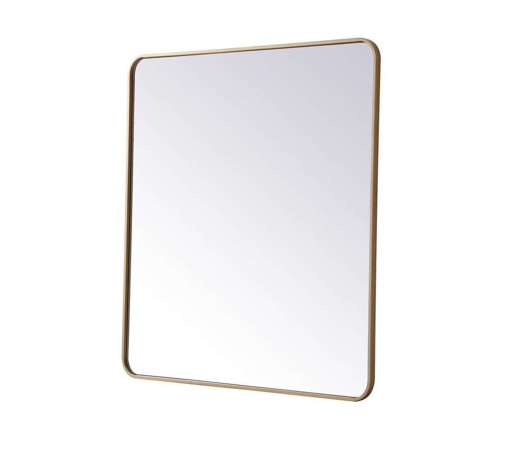 Soft Corner Metal Rectangular Mirror 36X40 Inch In Brass