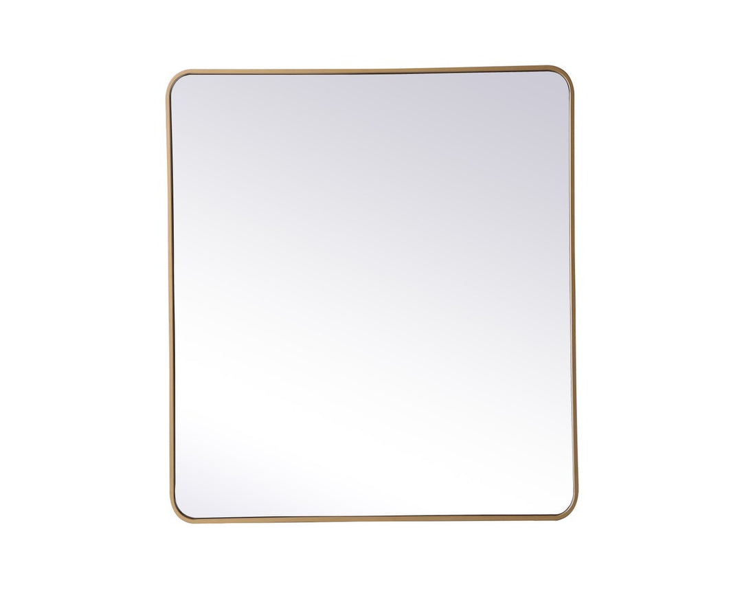 Soft Corner Metal Rectangular Mirror 36X40 Inch In Brass