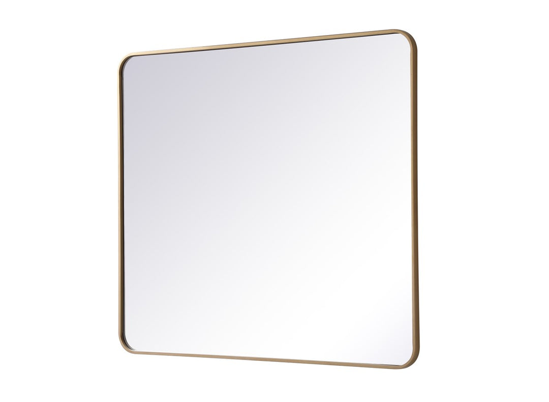 Soft Corner Metal Rectangular Mirror 36X40 Inch In Brass