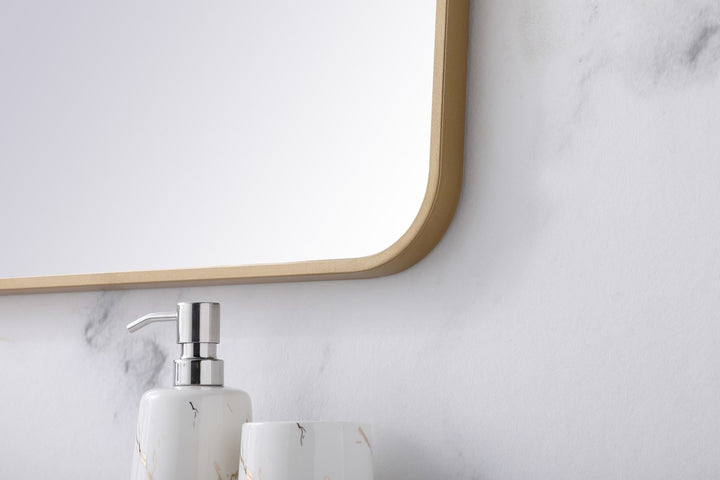 Soft Corner Metal Rectangular Mirror 36X40 Inch In Brass