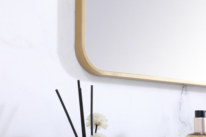 Soft Corner Metal Rectangular Mirror 36X36 Inch In Brass