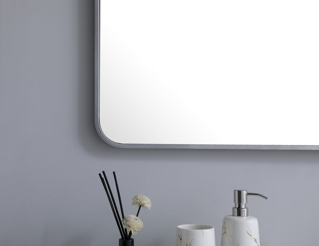 Soft Corner Metal Rectangular Mirror 30X60 Inch In Silver