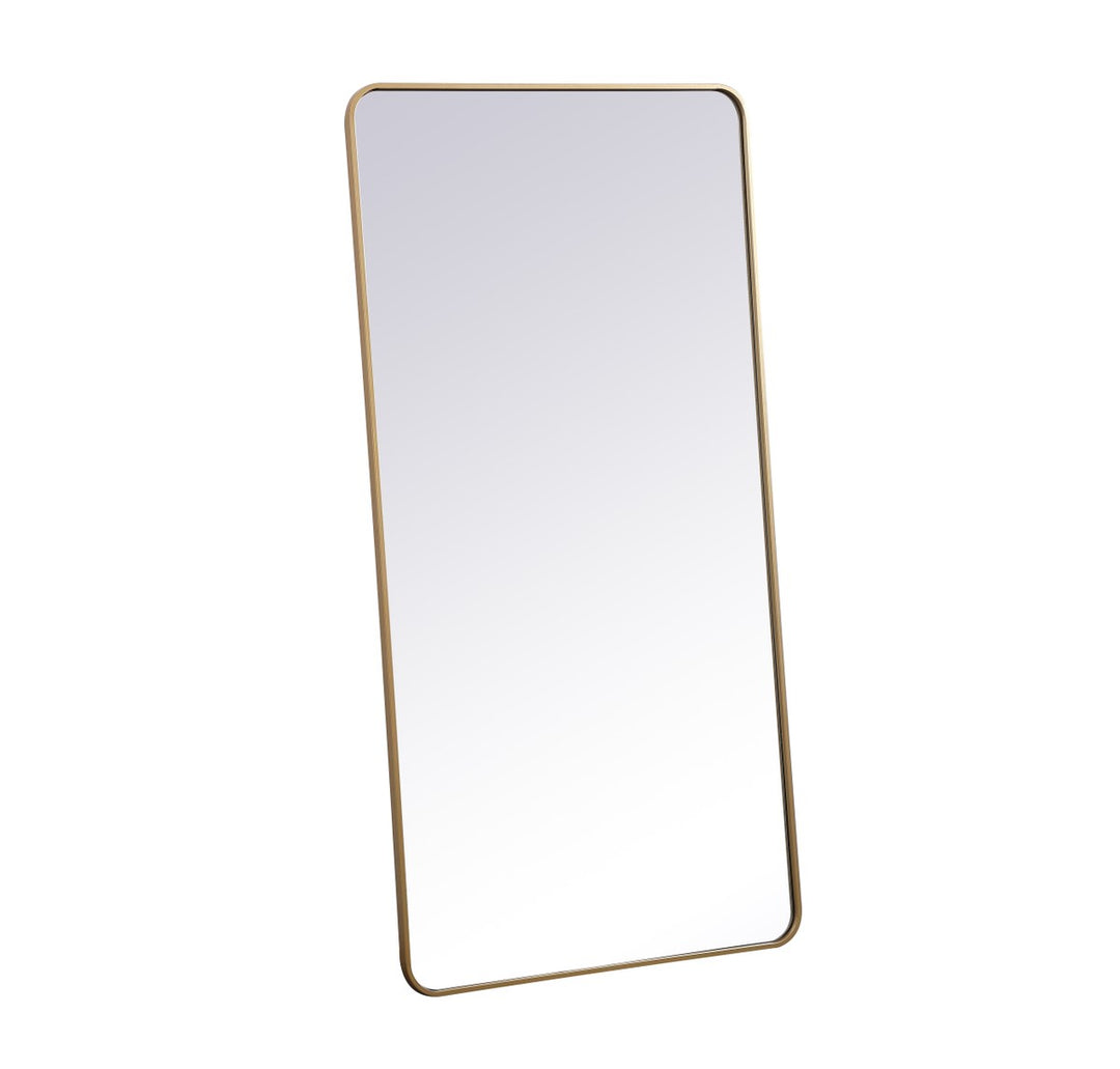 Soft Corner Metal Rectangular Mirror 30X60 Inch In Brass