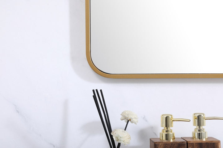 Soft Corner Metal Rectangular Mirror 30X60 Inch In Brass