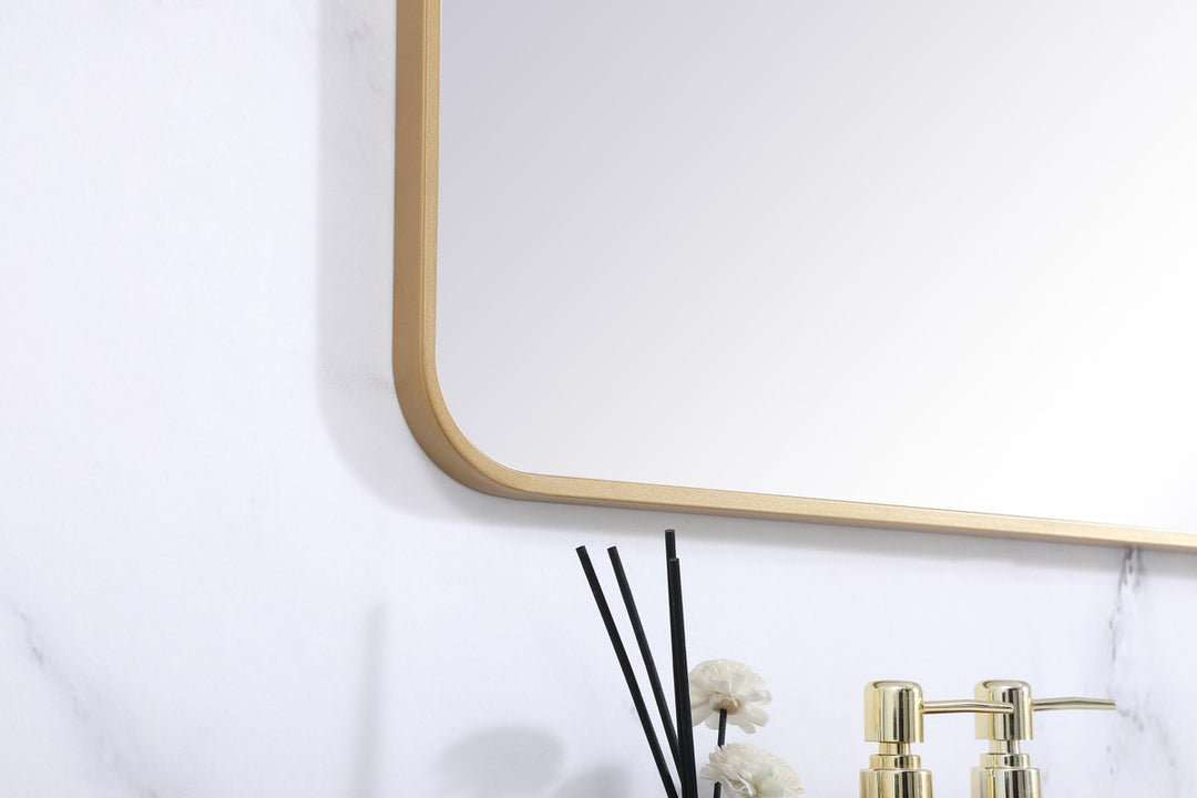 Soft Corner Metal Rectangular Mirror 30X60 Inch In Brass