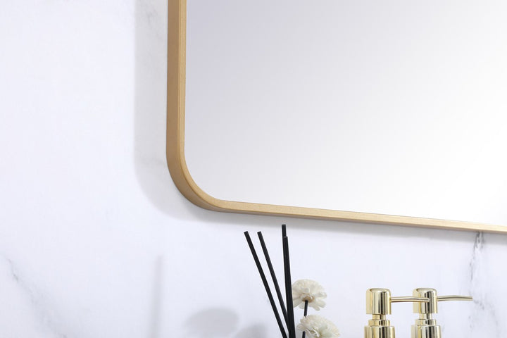 Soft Corner Metal Rectangular Mirror 30X60 Inch In Brass