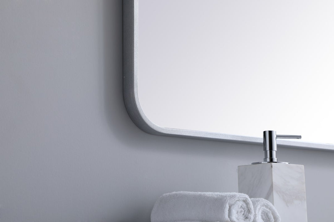 Soft Corner Metal Rectangular Mirror 30X48 Inch In Silver
