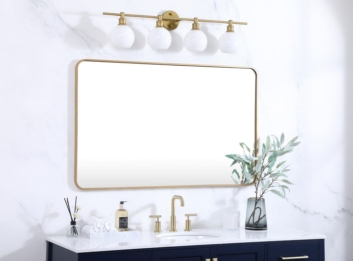 Soft Corner Metal Rectangular Mirror 30X48 Inch In Brass