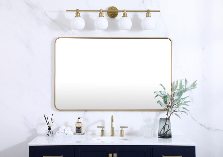 Soft Corner Metal Rectangular Mirror 30X48 Inch In Brass