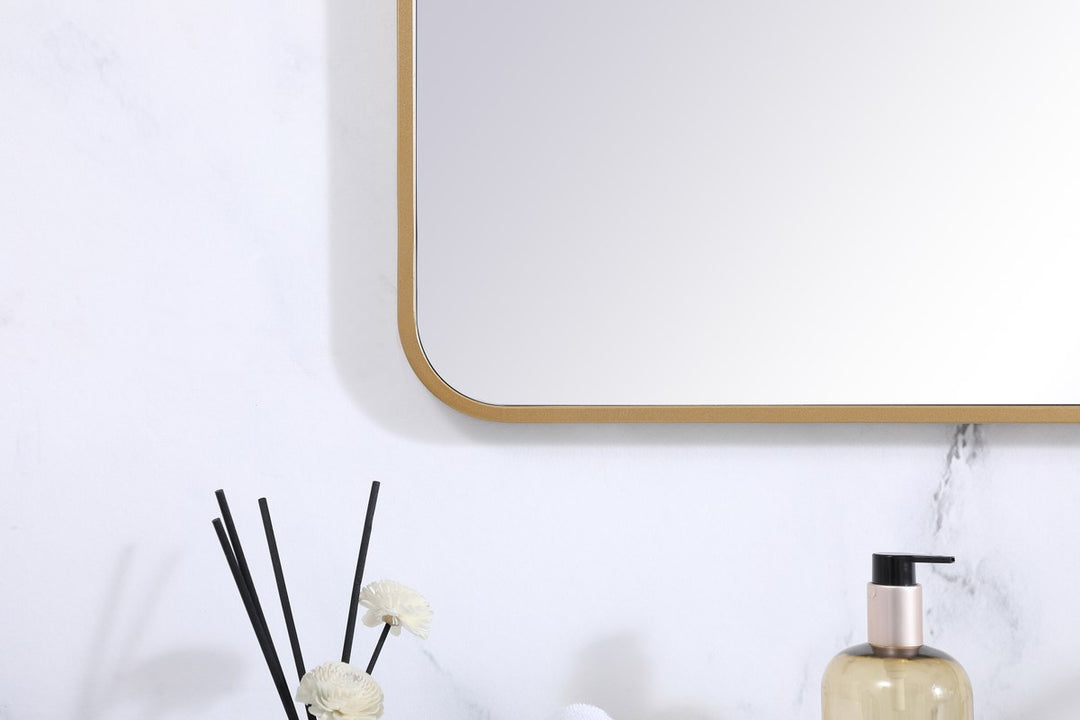 Soft Corner Metal Rectangular Mirror 30X48 Inch In Brass