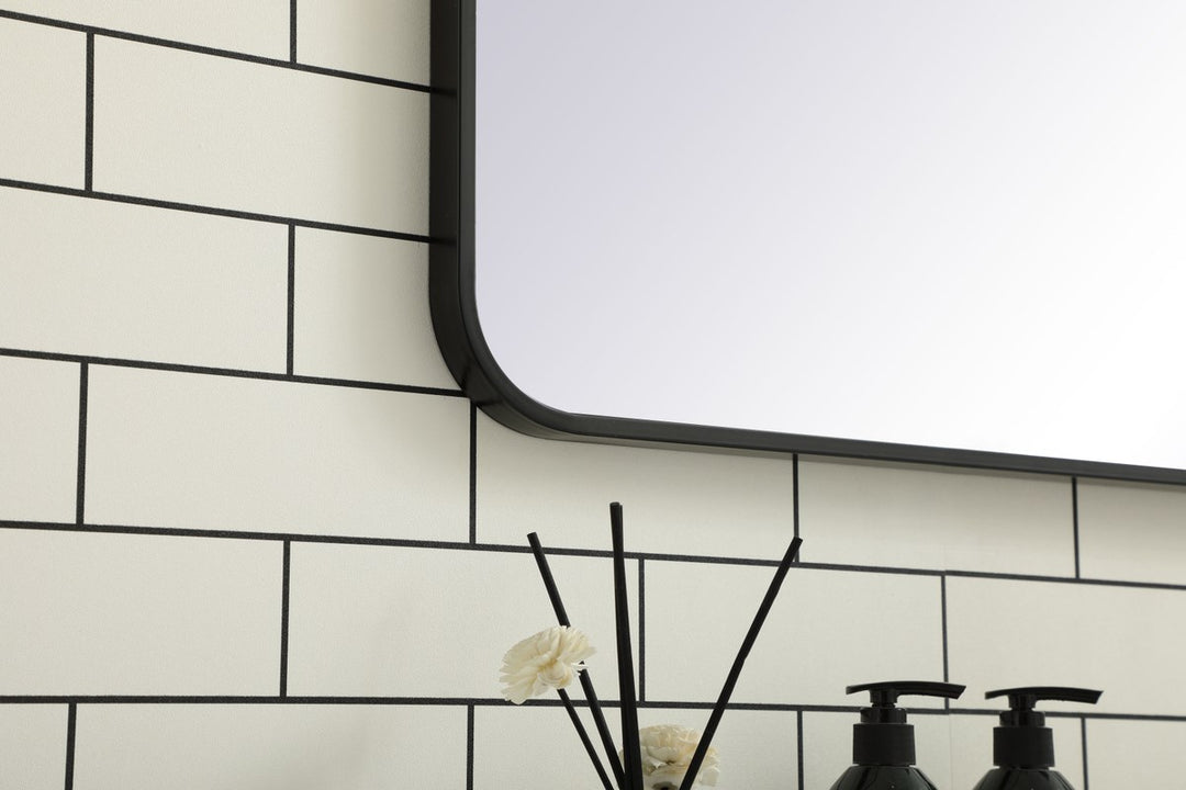 Soft Corner Metal Rectangular Mirror 30X48 Inch In Black
