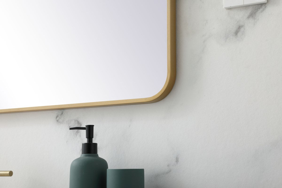 Soft Corner Metal Rectangular Mirror 30X40 Inch In Brass