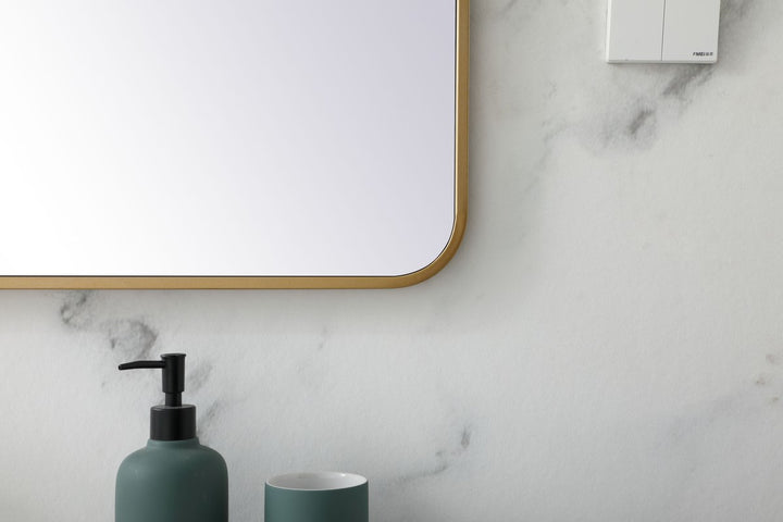 Soft Corner Metal Rectangular Mirror 30X40 Inch In Brass