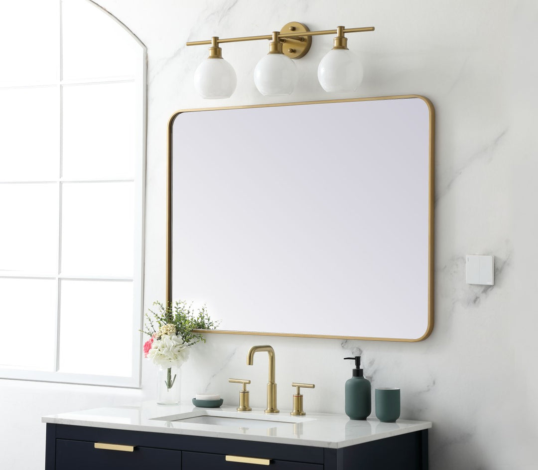Soft Corner Metal Rectangular Mirror 30X40 Inch In Brass