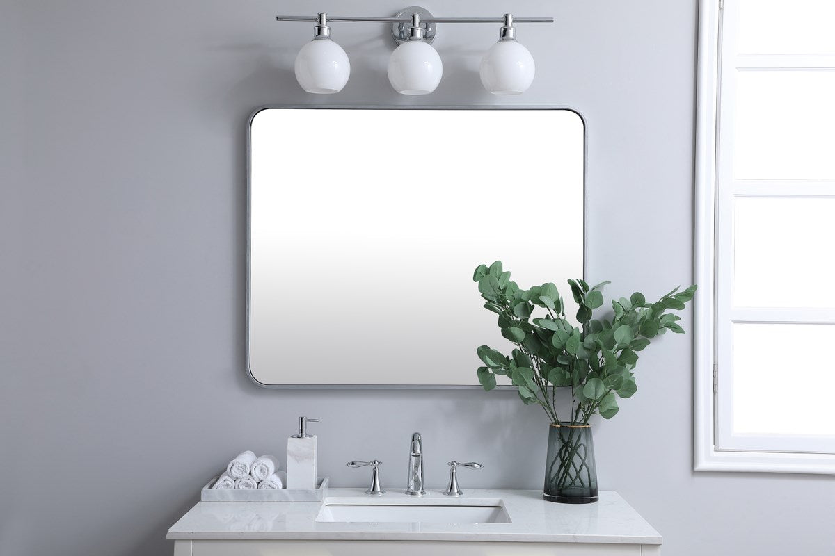 Soft Corner Metal Rectangular Mirror 30X36 Inch In Silver