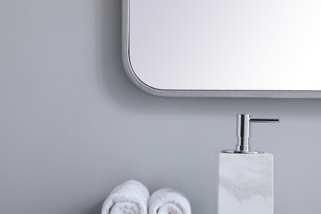 Soft Corner Metal Rectangular Mirror 30X36 Inch In Silver