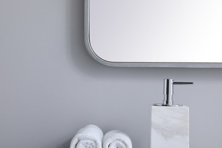 Soft Corner Metal Rectangular Mirror 30X36 Inch In Silver