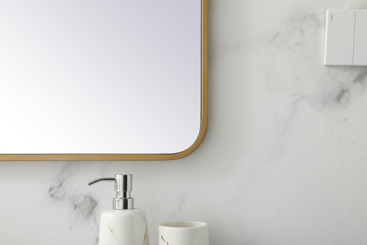 Soft Corner Metal Rectangular Mirror 30X36 Inch In Brass