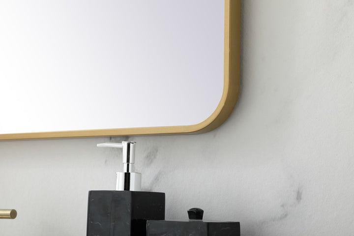 Soft Corner Metal Rectangular Mirror 30X36 Inch In Brass