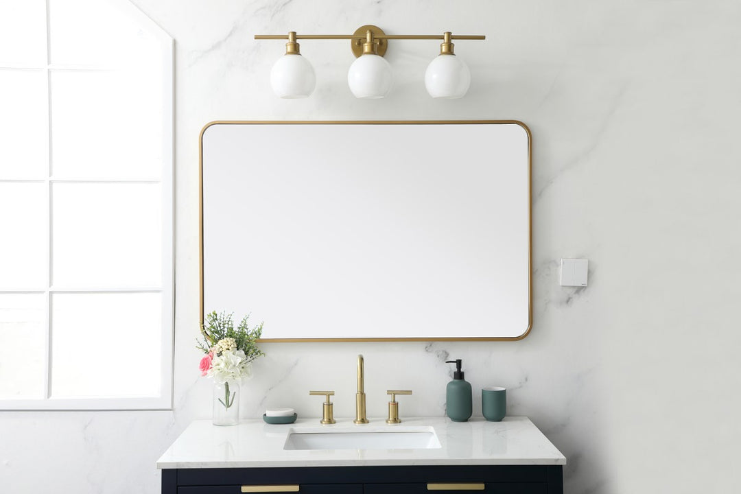 Soft Corner Metal Rectangular Mirror 28X42 Inch In Brass