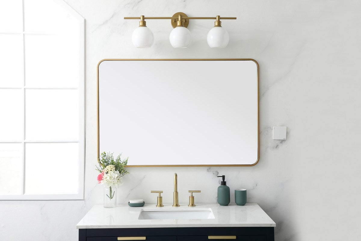 Soft Corner Metal Rectangular Mirror 28X42 Inch In Brass
