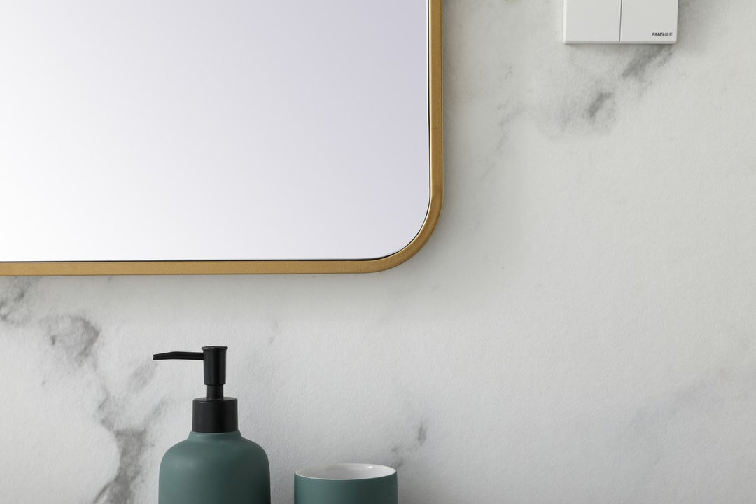 Soft Corner Metal Rectangular Mirror 28X42 Inch In Brass