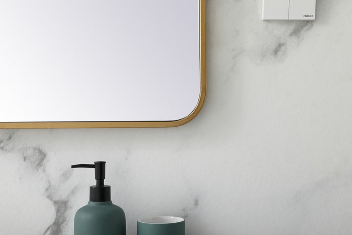 Soft Corner Metal Rectangular Mirror 28X42 Inch In Brass