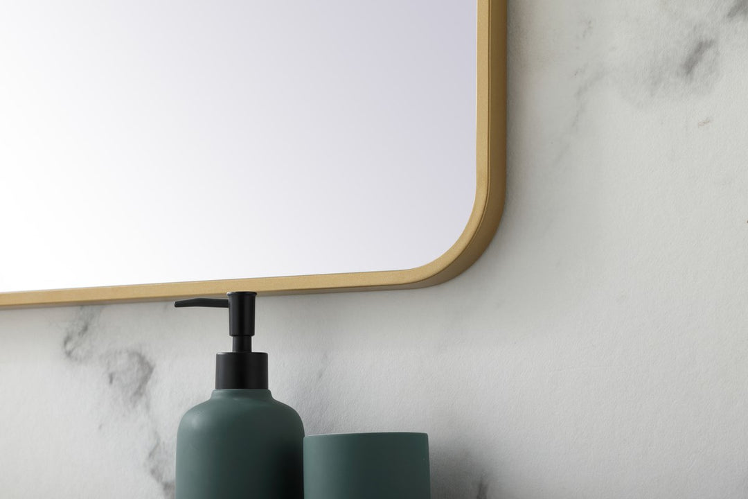 Soft Corner Metal Rectangular Mirror 28X42 Inch In Brass