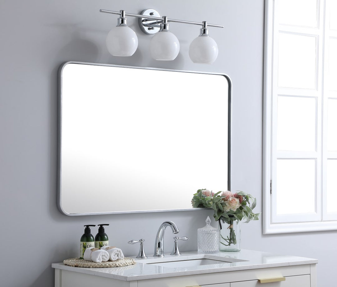 Soft Corner Metal Rectangular Mirror 27X40 Inch In Silver