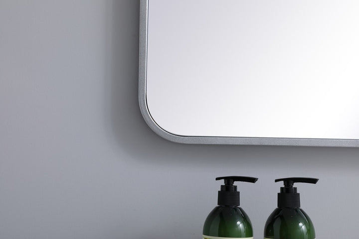 Soft Corner Metal Rectangular Mirror 27X40 Inch In Silver