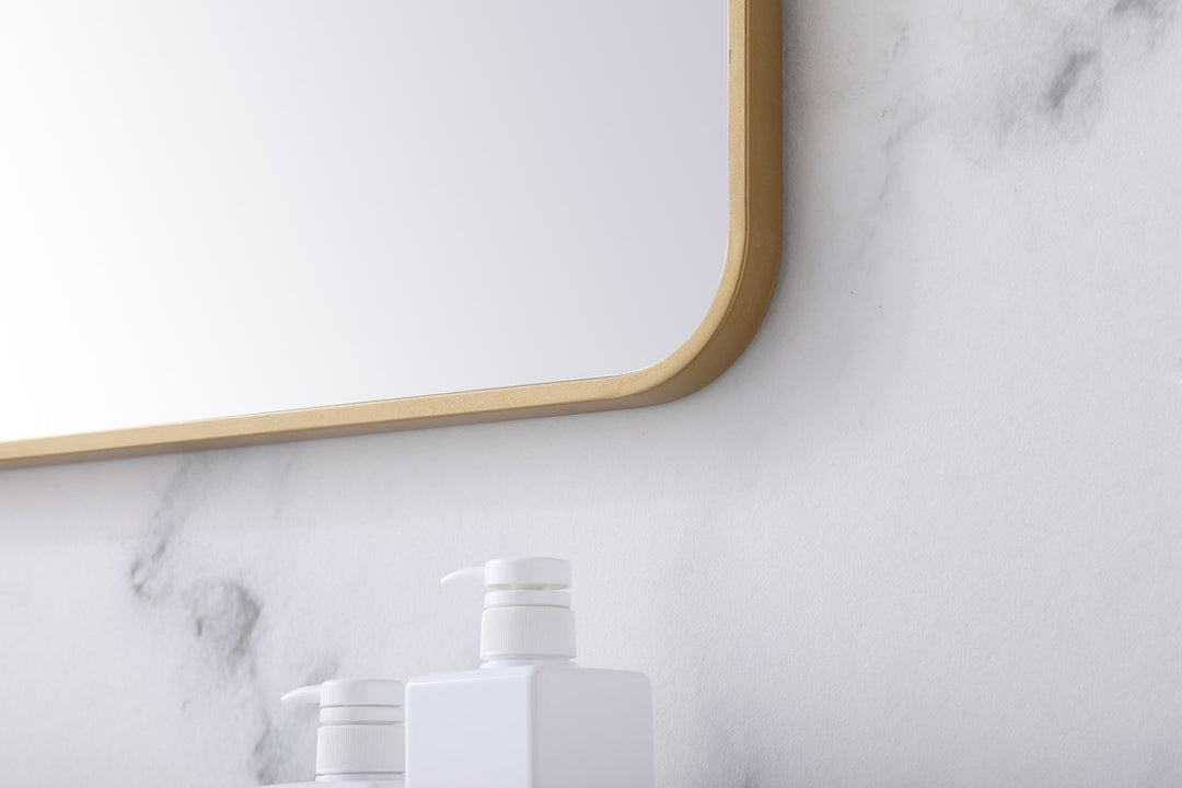 Soft Corner Metal Rectangular Mirror 27X40 Inch In Brass