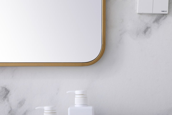 Soft Corner Metal Rectangular Mirror 27X40 Inch In Brass