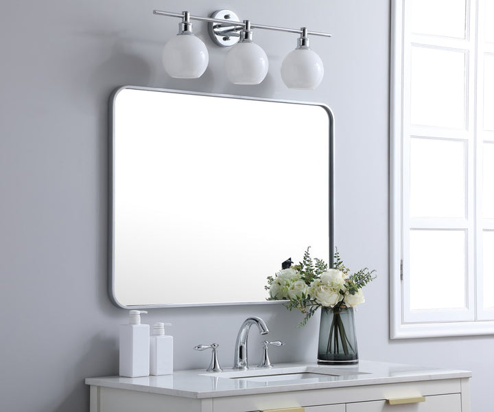 Soft Corner Metal Rectangular Mirror 27X36 Inch In Silver