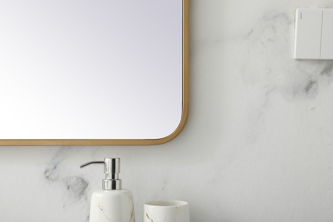 Soft Corner Metal Rectangular Mirror 27X36 Inch In Brass