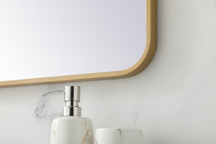 Soft Corner Metal Rectangular Mirror 27X36 Inch In Brass