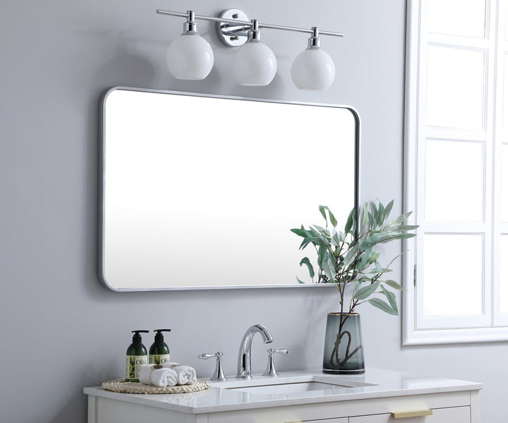 Soft Corner Metal Rectangular Mirror 24X40 Inch In Silver
