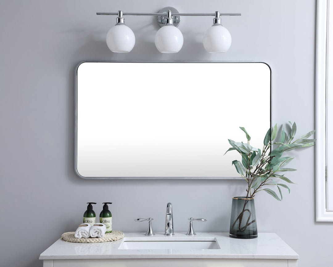 Soft Corner Metal Rectangular Mirror 24X40 Inch In Silver