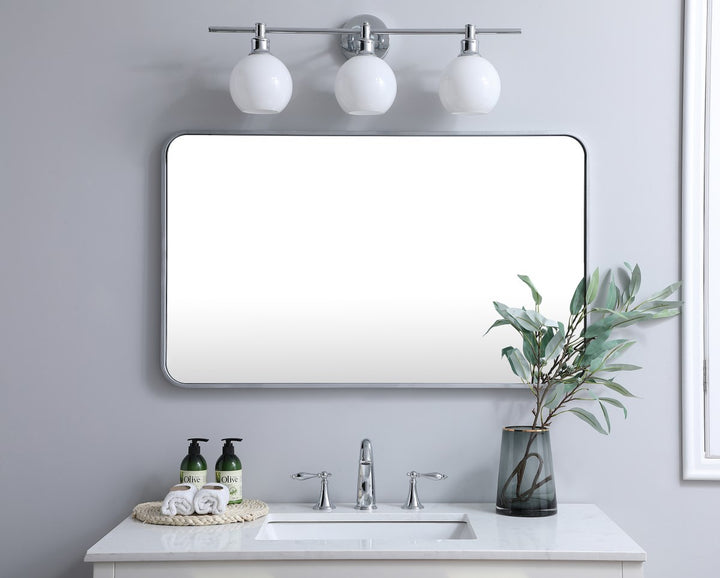 Soft Corner Metal Rectangular Mirror 24X40 Inch In Silver