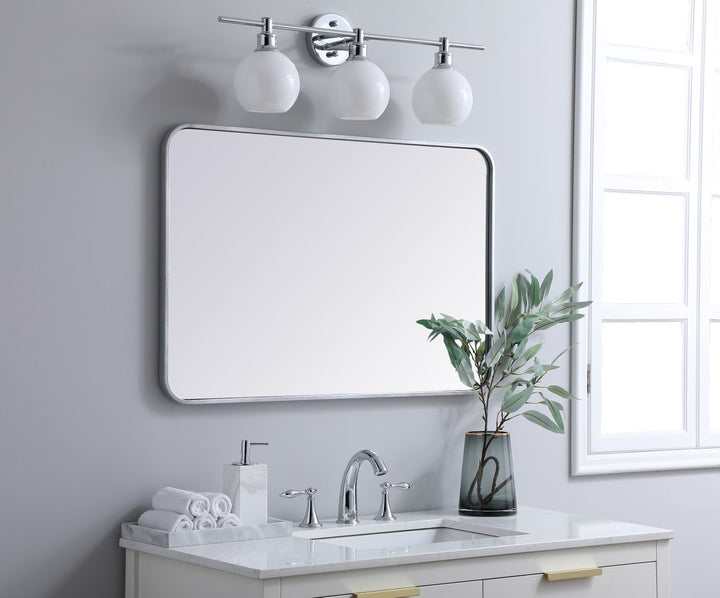Soft Corner Metal Rectangular Mirror 24X36 Inch In Silver