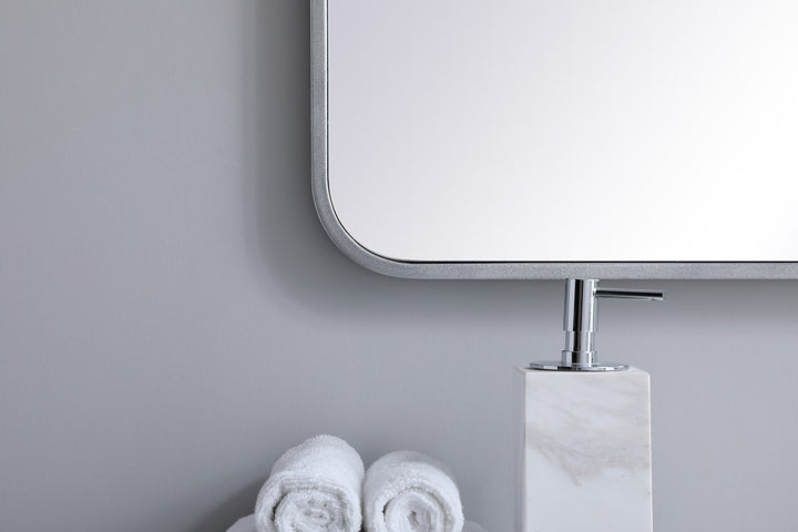 Soft Corner Metal Rectangular Mirror 24X36 Inch In Silver